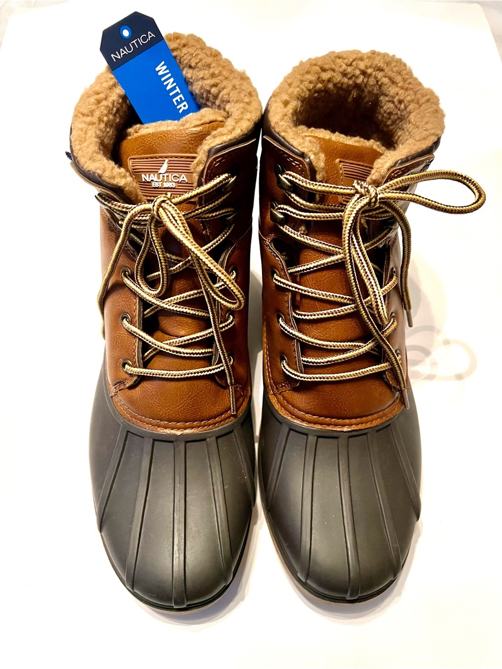 Nautica Men’s Brown Leather Water Resistant Lace Up Duck Boots-Size 11 - Picture 1 of 10